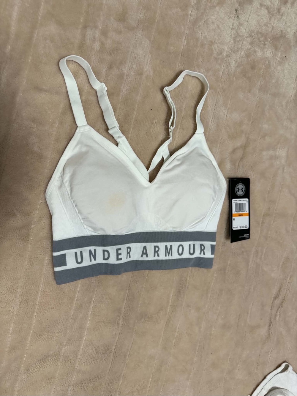 Under Armour White Sports Bra with Gray Logo Band